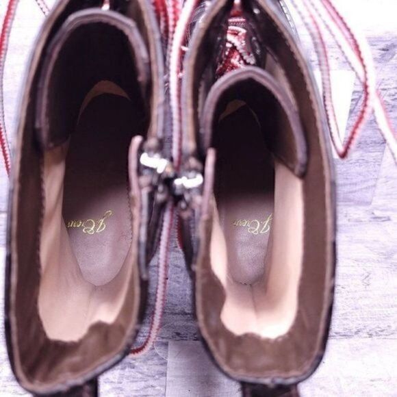 J. Crew Croc Embossed Leather Lace Up Combat Boot Brown Red White Women's sz 8.5 - Picture 7 of 11